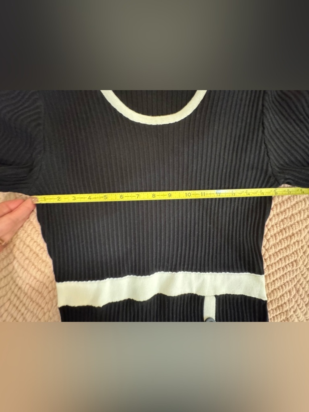 Sandra Darren Black White Sweater Dress A-Line Contrast Trim Button PL NWT - Picture 5 of 16